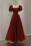 Cute A Line Square Neck Short Sleeves Burgundy Formal 8th Grade Homecoming Dresses Summer Middle School Hoco Dress Homecoming Outfits HZ1214