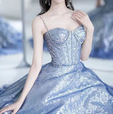 Niulatu A line Spaghetti Straps Sequin Long Prom Dresses Party Dress 20th Birthday Outfits Graduation Dresses HZ1214