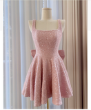 Niulatu A line Square Pink Short Mini Formal 8th Grade Homecoming Dresses Middle School Short Cocktail Dress Hoco Outfits HZ1214