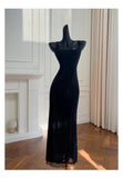 Niulatu Mermaid Square Neck Black Sequin Long Prom Dresses Party Dress 20th Birthday Outfits Graduation Dresses HZ1214