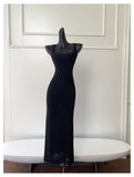 Niulatu Mermaid Square Neck Black Sequin Long Prom Dresses Party Dress 20th Birthday Outfits Graduation Dresses HZ1214