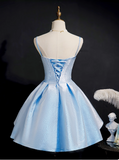 Niulatu A line Spaghetti Straps Blue Satin Formal 8th Grade Homecoming Dresses Middle School Short Birthday Gowns Graduation Dress Hoco Outfits HZ1214