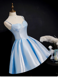 Niulatu A line Spaghetti Straps Blue Satin Formal 8th Grade Homecoming Dresses Middle School Short Birthday Gowns Graduation Dress Hoco Outfits HZ1214