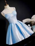 Niulatu A line Spaghetti Straps Blue Satin Formal 8th Grade Homecoming Dresses Middle School Short Birthday Gowns Graduation Dress Hoco Outfits HZ1214