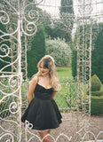 Niulatu Ball Gown Spaghetti Straps Black Satin Formal 8th Grade Homecoming Dresses Middle School Short Birthday Gowns Graduation Dress Hoco Outfits HZ1214