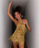 Niulatu A Line Halter Gold Sequin Mini Formal 8th Grade Homecoming Dresses Middle School Short Birthday Gowns Graduation Dress Hoco Outfits HZ1214