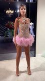 Niulatu Sheath Halter Pink Sequin Feathers Short Mini Formal 8th Grade Homecoming Dresses Middle School Short Cocktail Gowns Graduation Dress Hoco Outfits HZ1214
