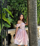Niulatu Ball Gown Sweetheart Pink Satin Formal 8th Grade Homecoming Dresses Middle School Short Cocktail Gowns Graduation Dress Hoco Outfits HZ1214