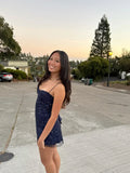Niulatu Sheath Spaghetti Straps Navy Blue Sequin Short Mini Formal 8th Grade Homecoming Dresses Middle School Short Cocktail Gowns Graduation Dress Hoco Outfits HZ1214