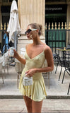 Niulatu A Line Spaghetti Straps Yellow Summer Short Mini Formal 8th Grade Homecoming Dresses Middle School Short Birthday Gowns Graduation Dress Hoco Outfits HZ1214
