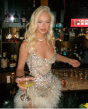 Niulatu Sheath Square Neck Feathers Champagne Sequin Short Mini Formal 8th Grade Homecoming Dresses Middle School Short Birthday Gowns Graduation Dress Hoco Outfits HZ1214