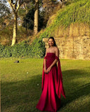 Niulatu A line Strapless Burgundy Long Chiffon Formal Prom Gown Summer Wedding Guest Dress Bridal Guest Dresses Wedding Outfits For Guest HZ1214