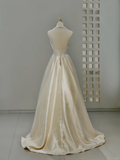 Niulatu Bridal Dress A Line Halter Ivory Satin Wedding Dress With Flower Wedding Dresses Modest Wedding Gowns HZ1214