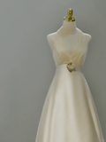 Niulatu Bridal Dress A Line Halter Ivory Satin Wedding Dress With Flower Wedding Dresses Modest Wedding Gowns HZ1214