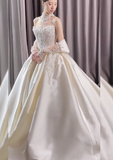 Niulatu Wedding Gown Bridal Dress Ball Gown Strapless Wedding Dress White Lace Appliques Wedding Dresses Modest Wedding Gowns HZ1214