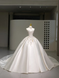 Niulatu Wedding Gown Bridal Dress Ball Gown Strapless Wedding Dress White Lace Appliques Wedding Dresses Modest Wedding Gowns HZ1214