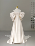 Niulatu Bridal Dress A line Off The Shoulder Ivory Satin Long Wedding Dress Simple Wedding Dresses Modest Wedding Gowns HZ1214
