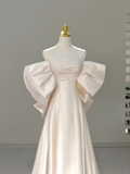 Niulatu Bridal Dress A line Off The Shoulder Ivory Satin Long Wedding Dress Simple Wedding Dresses Modest Wedding Gowns HZ1214
