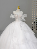 Niulatu Bridal Dress Ball Gown Off The Shoulder White Tulle Long Wedding Dress Simple Wedding Dresses Modest Wedding Gowns HZ1214