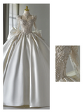 Niulatu Wedding Gown Bridal Dress Ball Gown Square Neck Satin Wedding Dress Long Sleeves Wedding Dresses Modest Wedding Gowns HZ1214