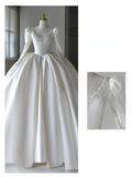Niulatu Bridal Dress Ball Gown V Neck Ivory Satin Wedding Dress With Flower Wedding Dresses Modest Wedding Gowns HZ1214