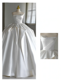 Niulatu Bridal Dress Ball Gown Strapless White Satin Wedding Dress With Flower Wedding Dresses Modest Wedding Gowns HZ1214