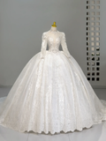 Niulatu Wedding Gown Bridal Dress Ball Gown High Neck Lace Wedding Dress White Wedding Dresses Modest Wedding Gowns HZ1214