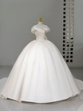 Niulatu Bridal Dress Ball Gown Off The Shoulder Ivory Satin Wedding Dress With Pleated Wedding Dresses Modest Wedding Gowns HZ1214