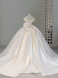Niulatu Bridal Dress Ball Gown Off The Shoulder Ivory Satin Wedding Dress With Pleated Wedding Dresses Modest Wedding Gowns HZ1214