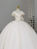 Niulatu Bridal Dress Ball Gown Off The Shoulder Ivory Satin Wedding Dress With Pleated Wedding Dresses Modest Wedding Gowns HZ1214