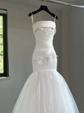 Niulatu Wedding Dress Ball Gown Strapless Satin White Sleeveless Long Wedding Dresses Bridal Gowns HZ1214