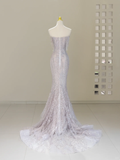 Niulatu Mermaid Strapless Lilac Sequin Long Prom Dresses Party Dress 20th Birthday Outfits Graduation Dresses HZ1214