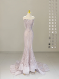 Niulatu Mermaid Strapless Lilac Sequin Long Prom Dresses Party Dress 20th Birthday Outfits Graduation Dresses HZ1214
