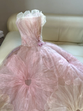 Niulatu Ball Gown Sweetheart Pink Tulle Long Floral Quinceanera Dress Formal Gowns Sweet 17 Dresses Vestido De 15 Anos Sweet 16 Dress HZ1214