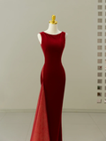 Niulatu Mermaid Scoop Neck Velvet Burgundy Long Prom Dresses Party Dress 20th Birthday Outfits Graduation Dresses HZ1214