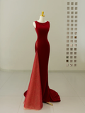 Niulatu Mermaid Scoop Neck Velvet Burgundy Long Prom Dresses Party Dress 20th Birthday Outfits Graduation Dresses HZ1214