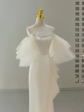 Niulatu Wedding Dress A line Off The Shoulder Satin White Long Wedding Dresses Bridal Gowns HZ1214