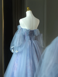 Niulatu Ball Gown Off The Shoulder Blue Tulle Long Floral Quinceanera Dress Formal Gowns Sweet 17 Dresses Vestido De 15 Anos Sweet 16 Dress HZ1214