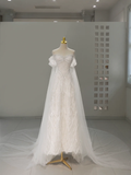 Niulatu Wedding Dress A Line Off The Shoulder Sequin Short Sleeves Wedding Dresses Bridal Gowns HZ1214