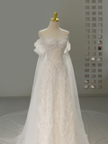 Niulatu Wedding Dress A Line Off The Shoulder Sequin Short Sleeves Wedding Dresses Bridal Gowns HZ1214