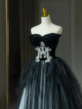 Niulatu Ball Gown Strapless Black Tulle Long Lace Quinceanera Dress Formal Gowns Sweet 17 Dresses Vestido De 15 Anos Sweet 16 Dress HZ1214