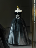 Niulatu Ball Gown Strapless Black Tulle Long Lace Quinceanera Dress Formal Gowns Sweet 17 Dresses Vestido De 15 Anos Sweet 16 Dress HZ1214