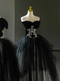 Niulatu Ball Gown Strapless Black Tulle Long Lace Quinceanera Dress Formal Gowns Sweet 17 Dresses Vestido De 15 Anos Sweet 16 Dress HZ1214