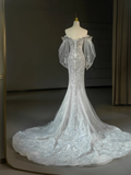 Niulatu Bridal Dress Mermaid Off The Shoulder Lace Tulle Long Sleeves Wedding Dress With Long Sleeves Wedding Dresses Modest Wedding Gowns HZ1214