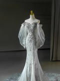 Niulatu Bridal Dress Mermaid Off The Shoulder Lace Tulle Long Sleeves Wedding Dress With Long Sleeves Wedding Dresses Modest Wedding Gowns HZ1214