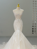 Niulatu Wedding Gown Bridal Dress Mermaid Square Neck Lace Tulle Wedding Dress Long Sleeves Wedding Dresses Modest Wedding Gowns HZ1214