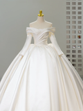 Niulatu Wedding Dress Ball Gown Off The Shoulder Satin Long Sleeves Wedding Dresses Bridal Gowns HZ1214