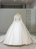 Niulatu Wedding Dress Ball Gown Off The Shoulder Satin Long Sleeves Wedding Dresses Bridal Gowns HZ1214