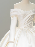 Niulatu Wedding Dress Ball Gown Off The Shoulder Satin Long Sleeves Wedding Dresses Bridal Gowns HZ1214