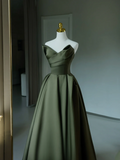 Niulatu A Line Sweetheart Satin Green Long Prom Dresses Party Dress 21st Birthday Outfits Graduation Dresses HZ1214